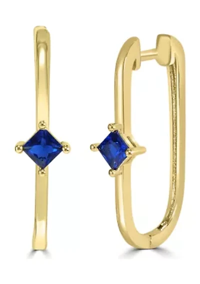 Gold-Plated Blue Cubic Zirconia U-Hoop Earrings