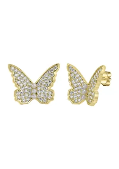 Fine Plated Cubic Zirconia Butterfly Stud Earrings