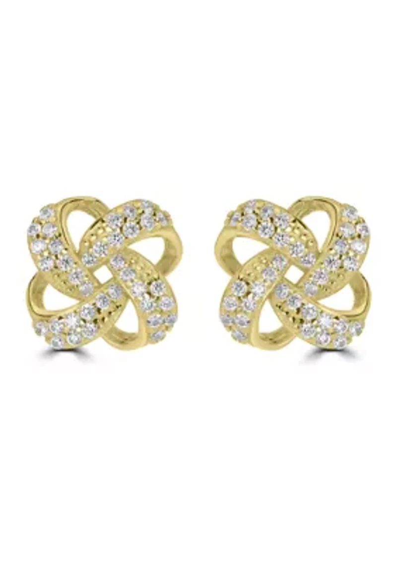 Gold Over Sterling Silver Pavé Cubic Zirconia Knot Stud Earrings