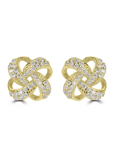 Gold Over Sterling Silver Pavé Cubic Zirconia Knot Stud Earrings