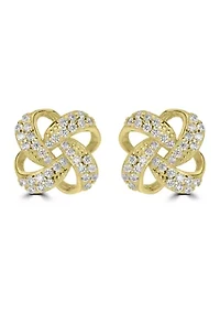 Gold Over Sterling Silver Pavé Cubic Zirconia Knot Stud Earrings