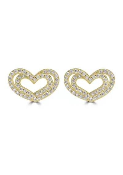 Sterling Silver Cubic Zirconia Heart Stud Earrings