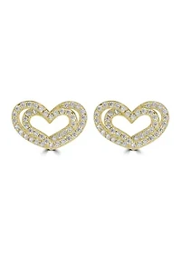 Sterling Silver Cubic Zirconia Heart Stud Earrings