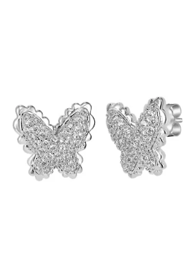 Sterling Silver Cubic Zirconia Butterfly Stud Earrings