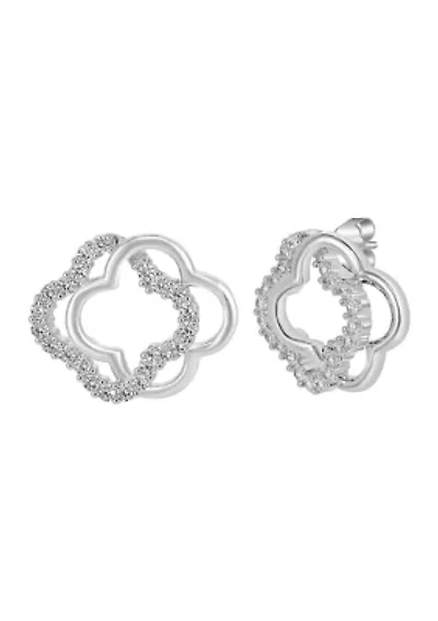 Sterling Silver Cubic Zirconia Clover Stud Earrings