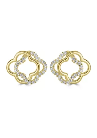 Gold over Sterling Silver Pavé Cubic Zirconia Open Clover Stud Earrings