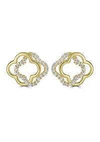 Gold over Sterling Silver Pavé Cubic Zirconia Open Clover Stud Earrings
