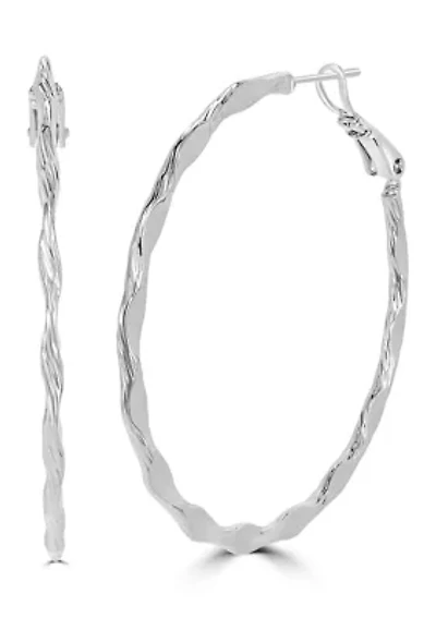 Textured Silver Plated Hoop Earrings