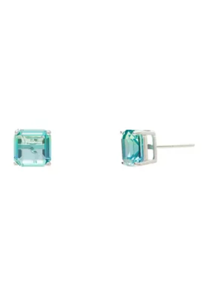 Sterling Silver Square Green Stud Earrings