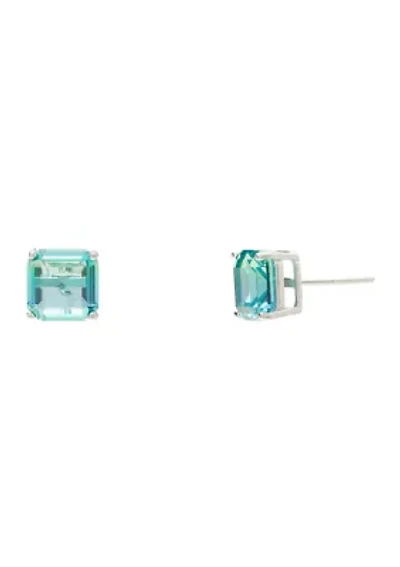 Sterling Silver Square Green Stud Earrings