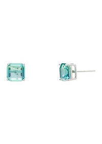 Sterling Silver Square Green Stud Earrings