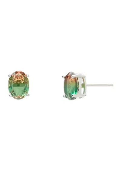 Sterling Silver Colored Oval Stud Earrings