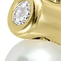 Gold Plated Cubic Zirconia Synthetic Pearl Bead Hoop Earrings