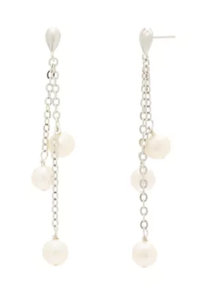 Sterling Silver Pearl Chain Drop Earrings