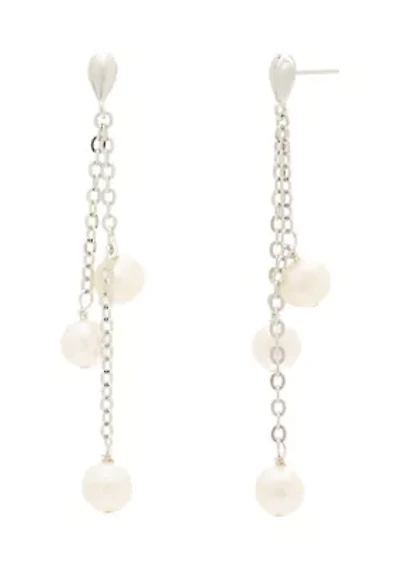 Sterling Silver Pearl Chain Drop Earrings