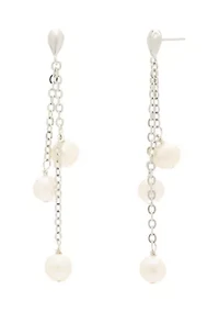 Sterling Silver Pearl Chain Drop Earrings
