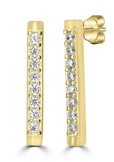 Gold Over Sterling Silver Cubic Zirconia Bar Stud Earrings