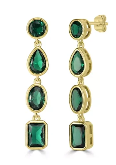 Gold-Plated Green Cubic Zirconia Drop Linear Earrings