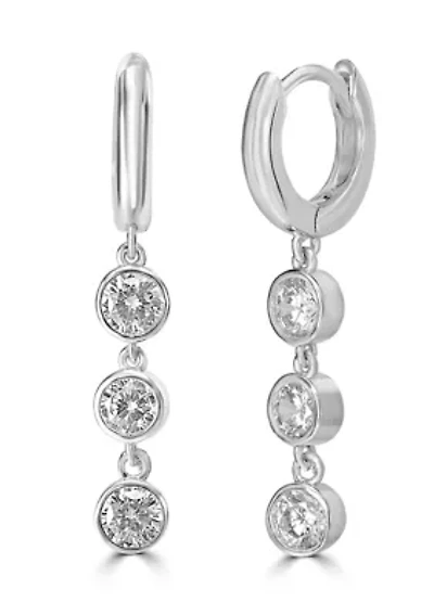 Silver-Plated Cubic Zirconia Huggie Drop Earrings