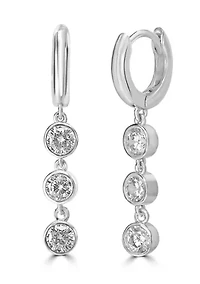 Silver-Plated Cubic Zirconia Huggie Drop Earrings
