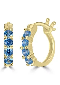 Gold-Plated Sterling Silver Aqua Cubic Zirconia Hoop Earrings