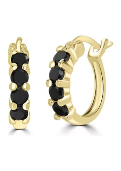 Gold Plated Sterling Silver Black Cubic Zirconia Huggie Earrings