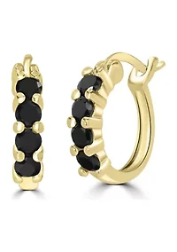 Gold Plated Sterling Silver Black Cubic Zirconia Huggie Earrings
