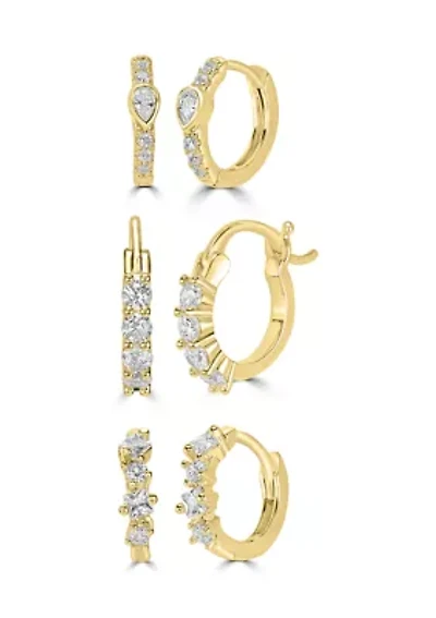Gold Plated Cubic Zirconia Hoop Earrings Set