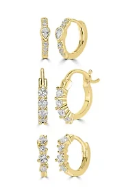 Gold Plated Cubic Zirconia Hoop Earrings Set