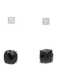 Sterling Silver Onyx and Cubic Zirconia Stud Earrings Set 