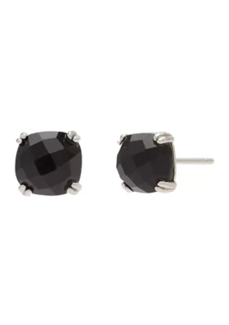 Sterling Silver Onyx and Cubic Zirconia Stud Earrings Set 