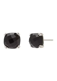 Sterling Silver Onyx and Cubic Zirconia Stud Earrings Set 