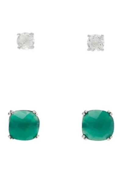 Sterling Silver Cubic Zirconia Stud Earrings Set