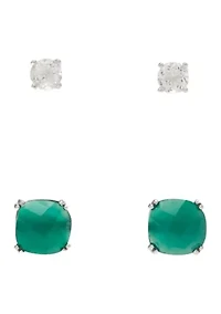 Sterling Silver Cubic Zirconia Stud Earrings Set 