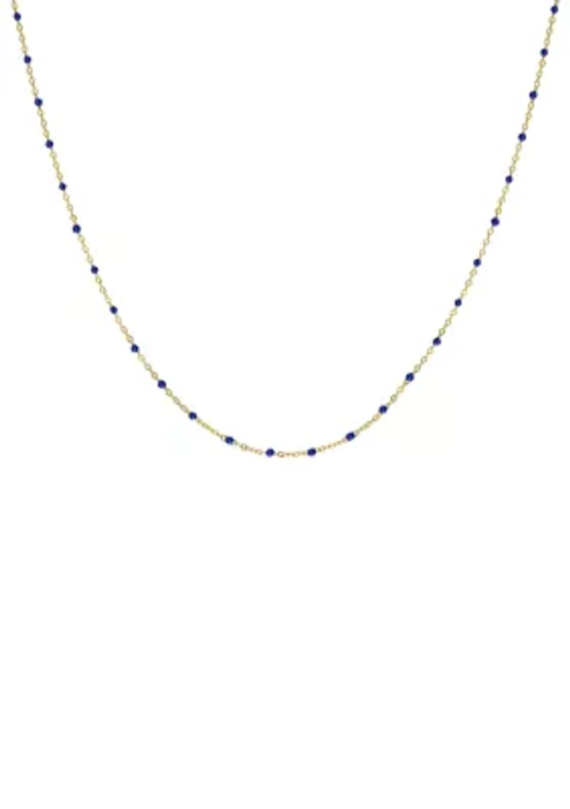 Dark Blue Stone Chain Necklace in Gold Over Sterling Silver
