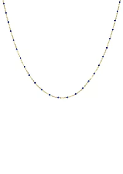 Dark Blue Stone Chain Necklace in Gold Over Sterling Silver