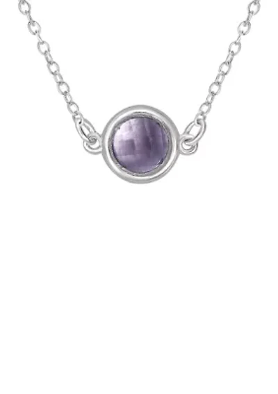 Fine Silver Plated Bezel Amethyst Pendant on Chain