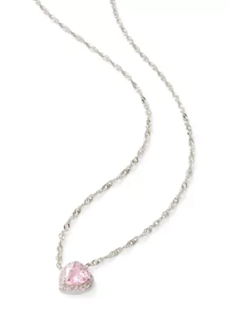 Pink Cubic Zirconia Heart Pendant Necklace