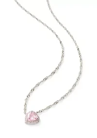 Pink Cubic Zirconia Heart Pendant Necklace