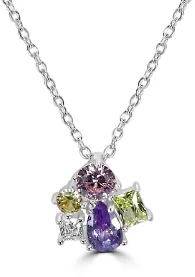 Sterling Silver Multi-Colored Cubic Zirconia Cluster Necklace