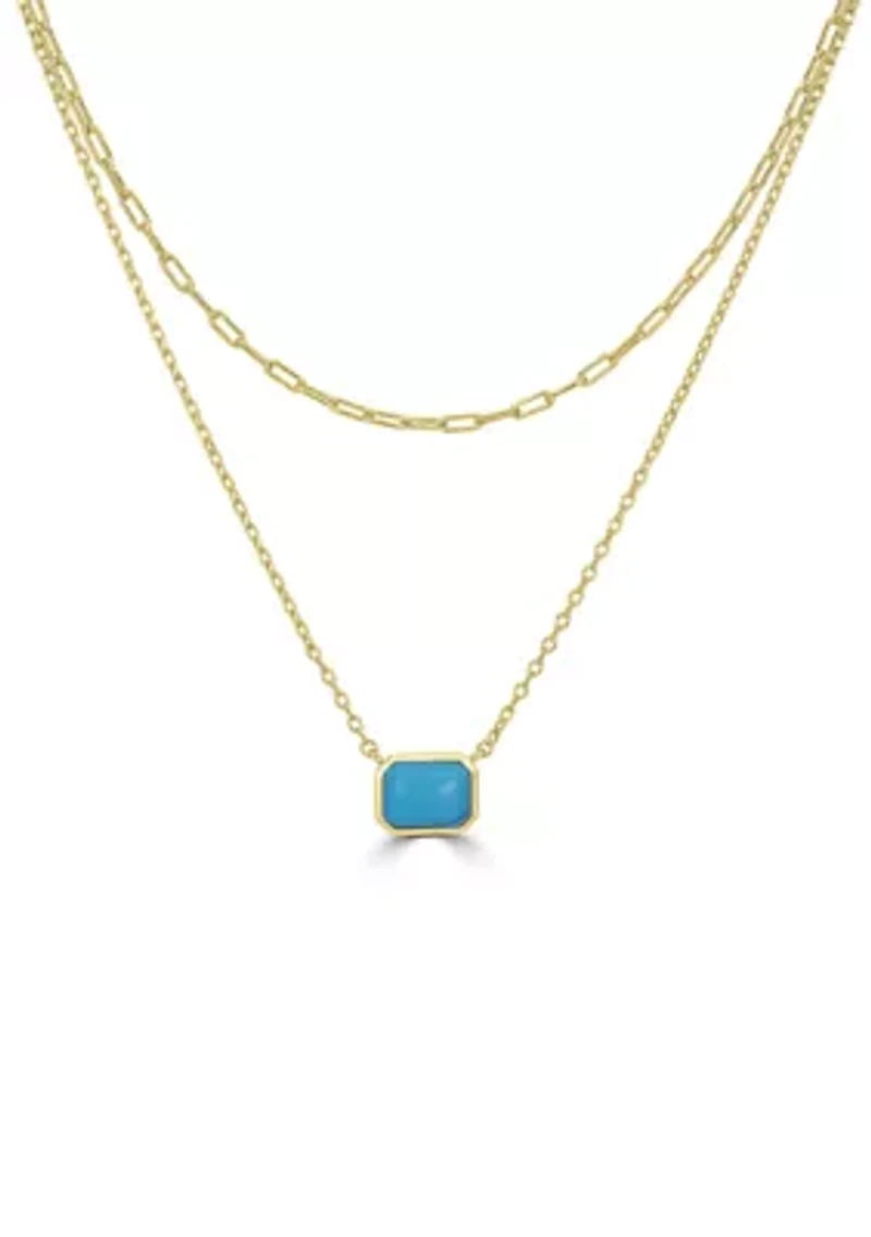 Gold Plated Paper Clip Chain Stone Pendant Necklace