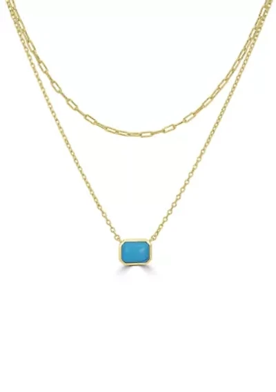 Gold Plated Paper Clip Chain Stone Pendant Necklace