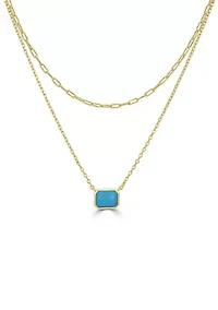 Gold Plated Paper Clip Chain Stone Pendant Necklace