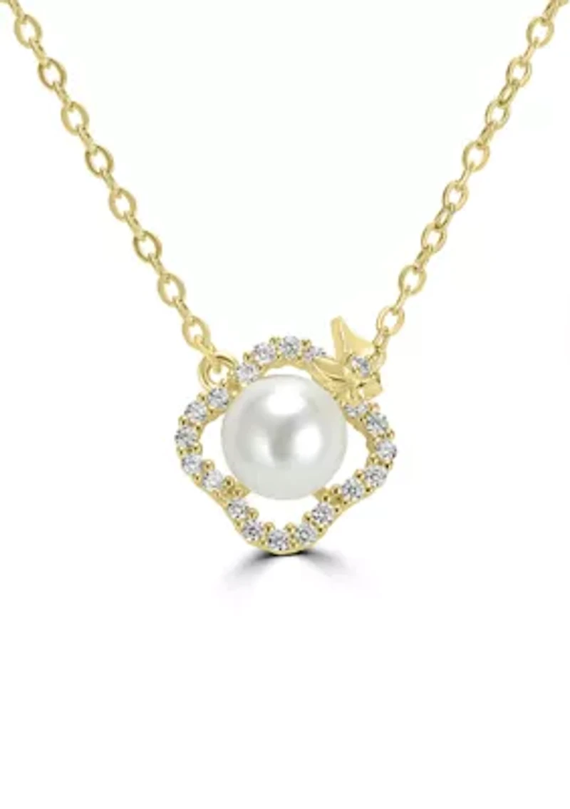 Gold Plated Cubic Zirconia Clover Butterfly Pearl Necklace