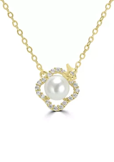 Gold Plated Cubic Zirconia Clover Butterfly Pearl Necklace