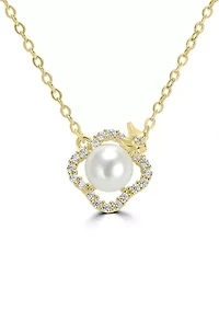 Gold Plated Cubic Zirconia Clover Butterfly Pearl Necklace