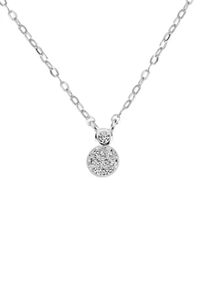 Sterling Silver Cubic Zirconia Disc Pendant Necklace