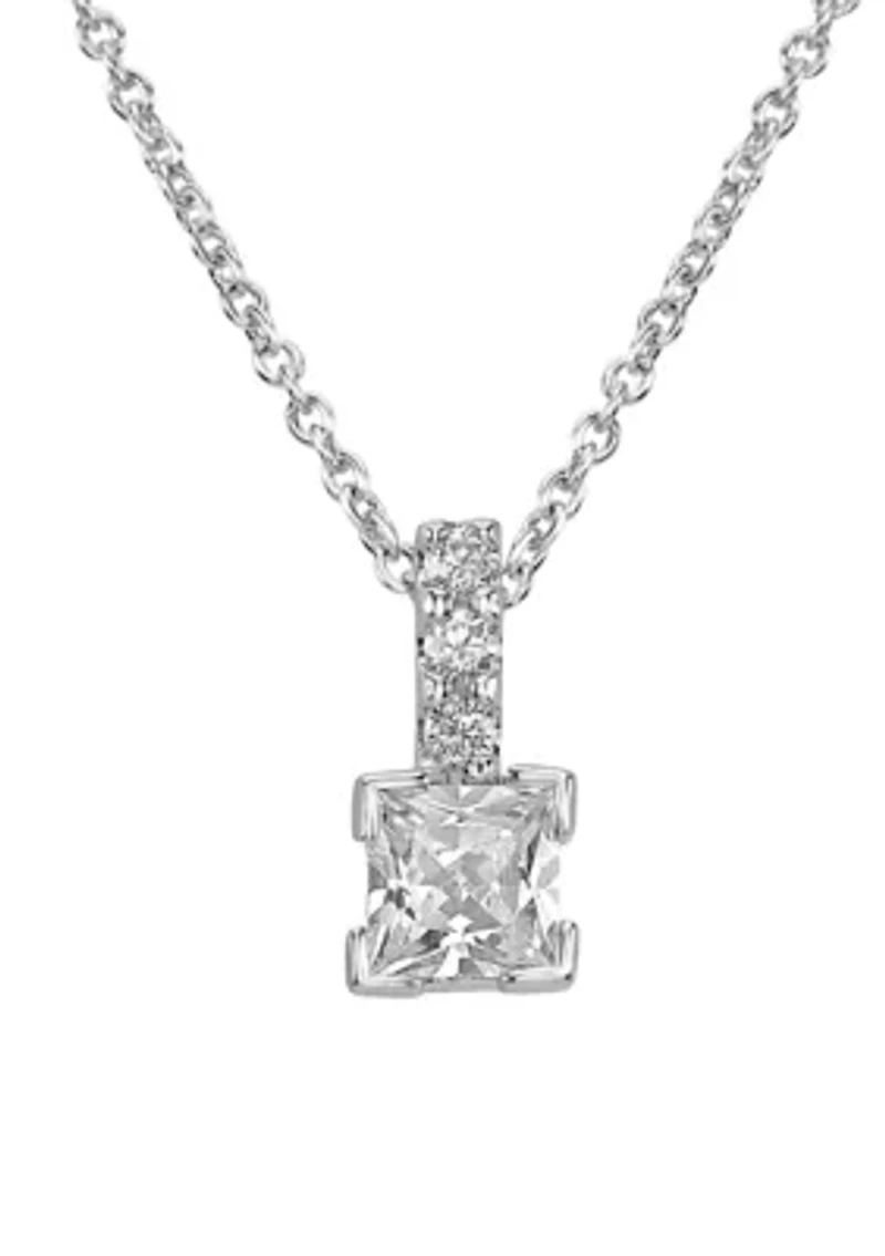 Sterling Silver Cubic Zirconia Solitaire Pendant Necklace