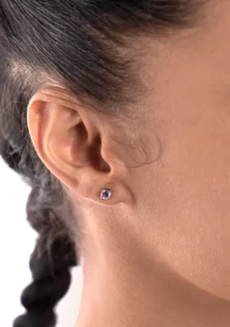 Sterling Silver 4MM Round Amethyst, Blue Topaz and White Topaz Earring Trio