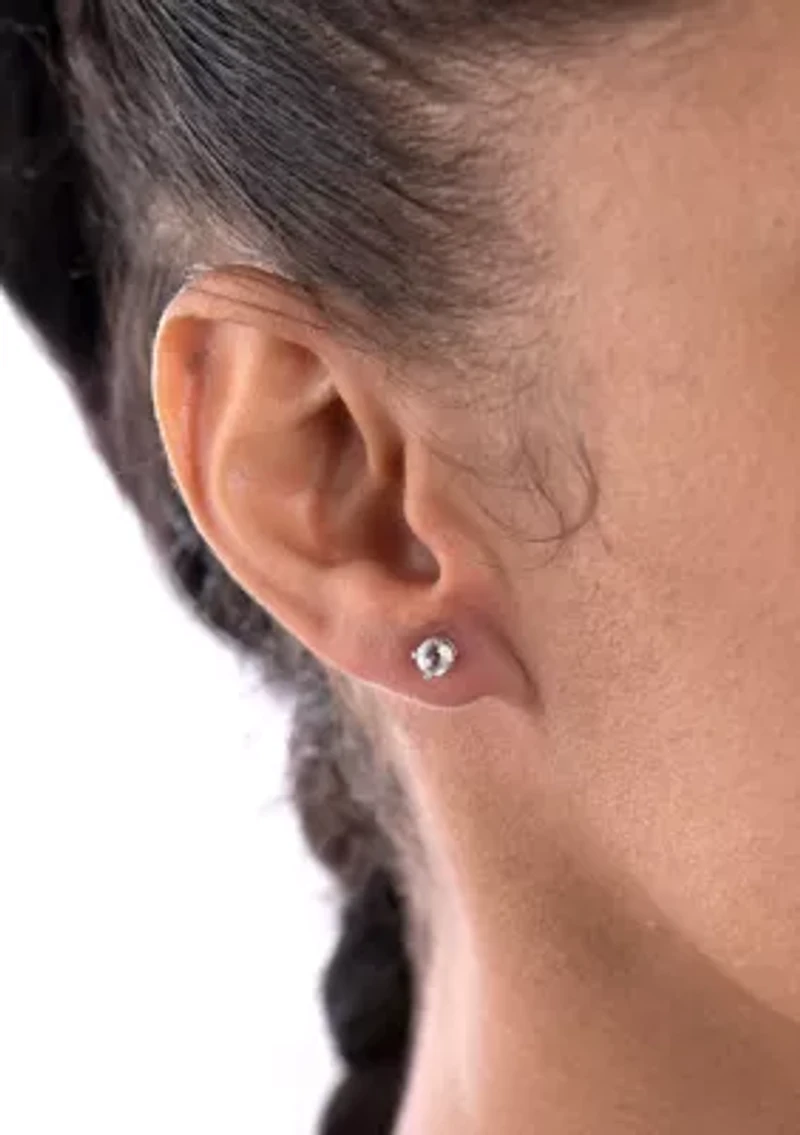 Sterling Silver 4mm Round and Halo Blue Topaz Stud Earring Duo